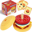 Brinquedo Educativo de Madeira Montessori – Sanduíche de Empilhar com Cartas de Comida para Crianças