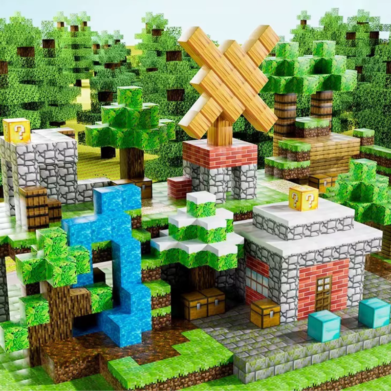Blocos Magnéticos de Montagem Infantil estilo Minecraft – Conjunto Educativo com Caixa de Armazenamento