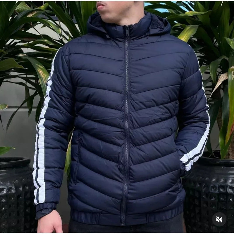 Jaqueta Masculina Puffer Peluciada com Capuz Removível