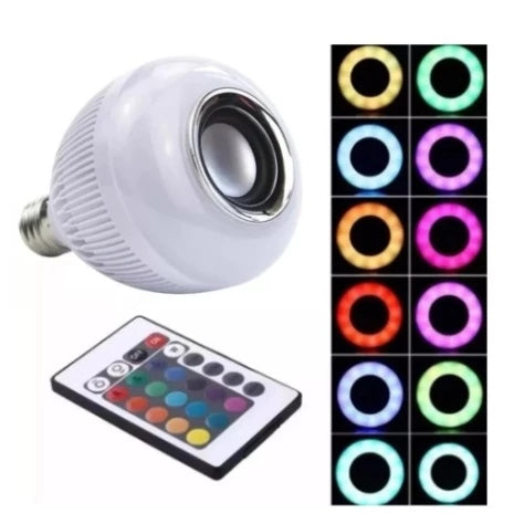 Kit 2 Lâmpadas de LED Bluetooth com Caixa de Som – Controle RGB 12W