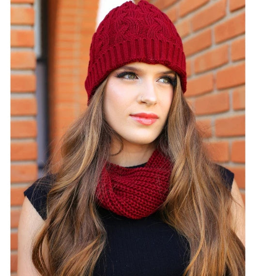 Kit Inverno com Gorro e Lenço em Tricot de Lã Trançada